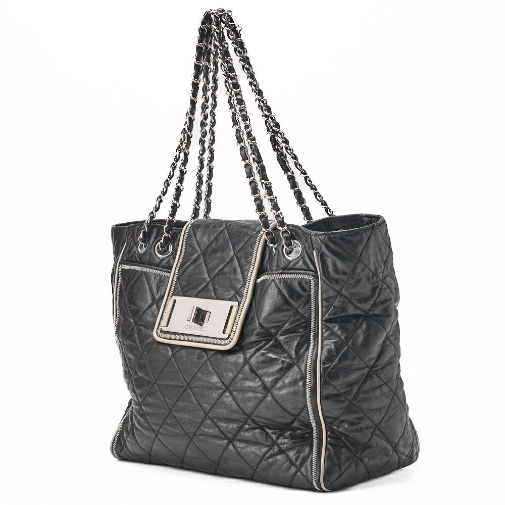 CHANEL Shoulder Bag Tote Bag Matelasse 2.55 Lock Chain Lambskin Black Silver-Tone Hardware Pre-Owned - Vintage La Charme