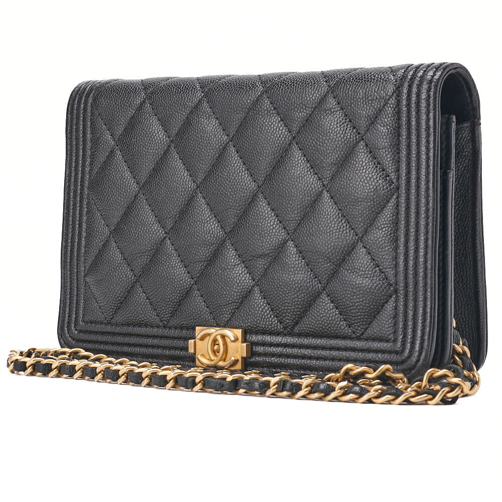 CHANEL Boy Chanel Matelasse Chain Wallet Caviar Skin Black Gold-Tone Hardware Pre-Owned - Vintage La Charme