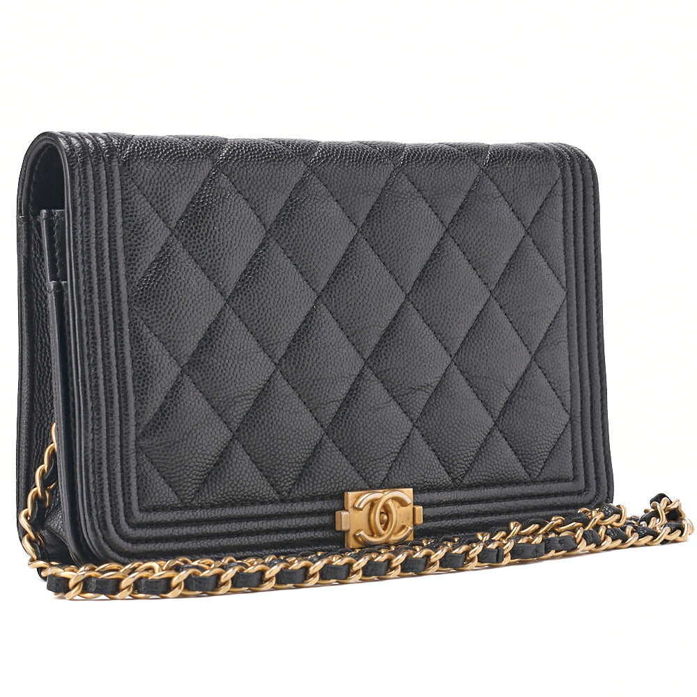 CHANEL Boy Chanel Matelasse Chain Wallet Caviar Skin Black Gold-Tone Hardware Pre-Owned - Vintage La Charme