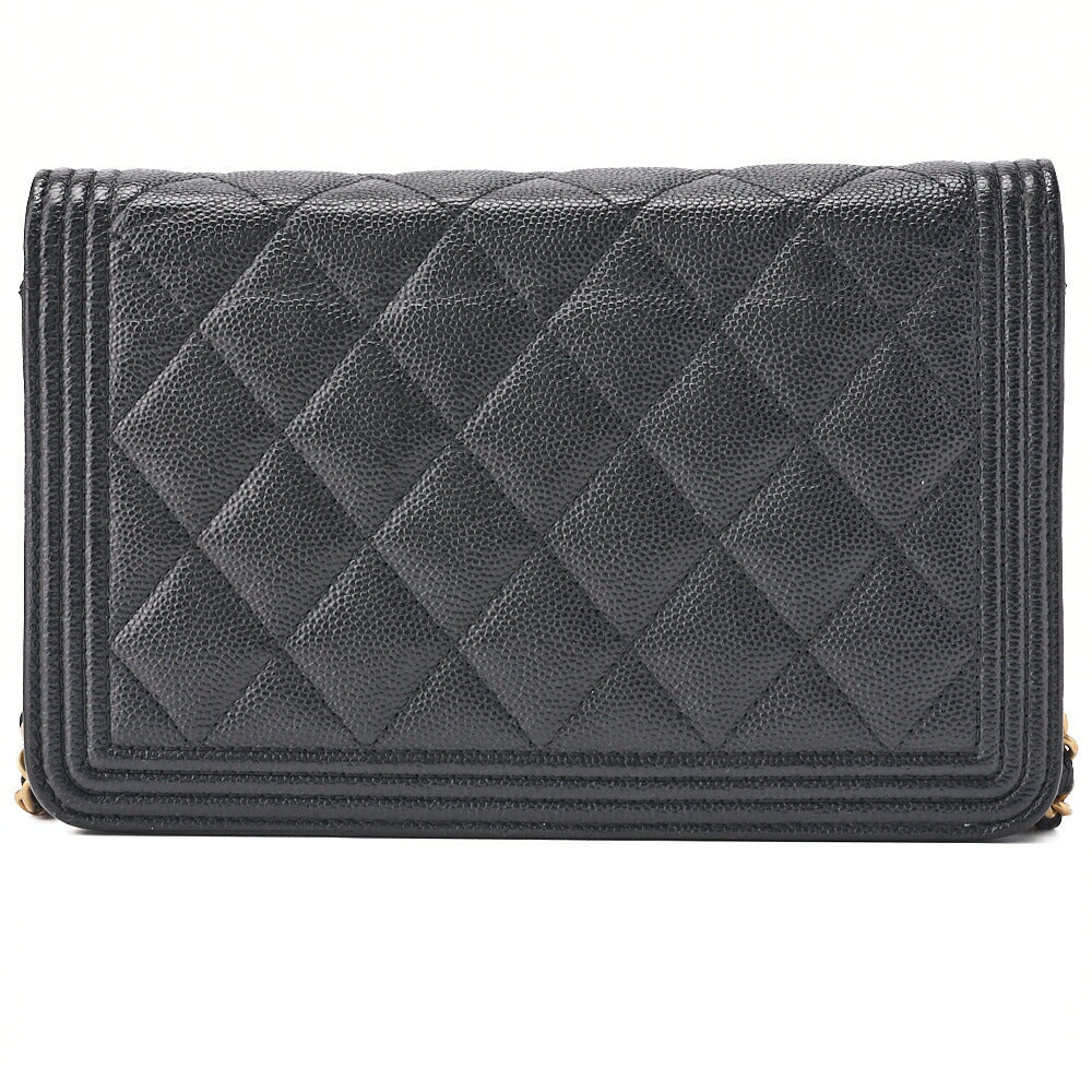CHANEL Boy Chanel Matelasse Chain Wallet Caviar Skin Black Gold-Tone Hardware Pre-Owned - Vintage La Charme