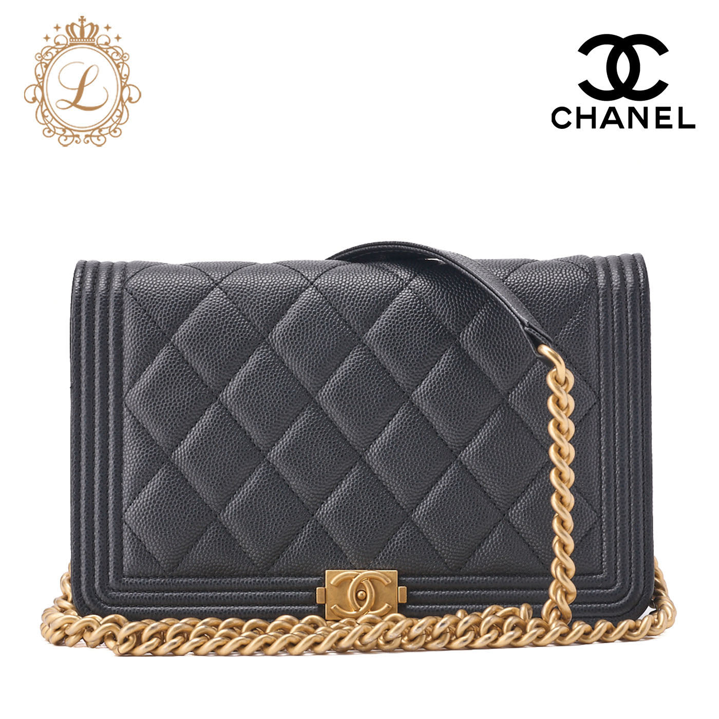 CHANEL Boy Chanel Matelasse Chain Wallet Caviar Skin Black Gold-Tone Hardware Pre-Owned - Vintage La Charme