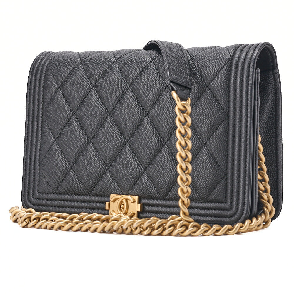 CHANEL Boy Chanel Matelasse Chain Wallet Caviar Skin Black Gold-Tone Hardware Pre-Owned - Vintage La Charme