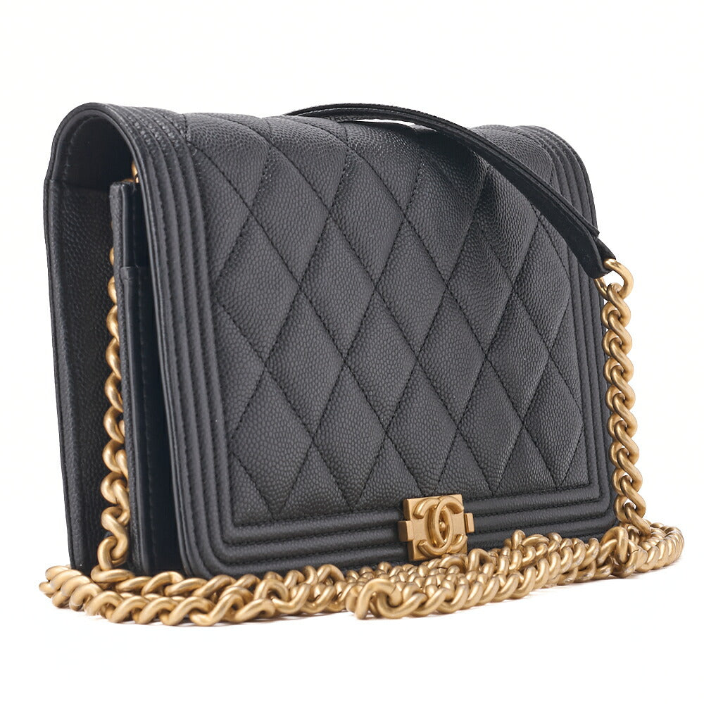 CHANEL Boy Chanel Matelasse Chain Wallet Caviar Skin Black Gold-Tone Hardware Pre-Owned - Vintage La Charme