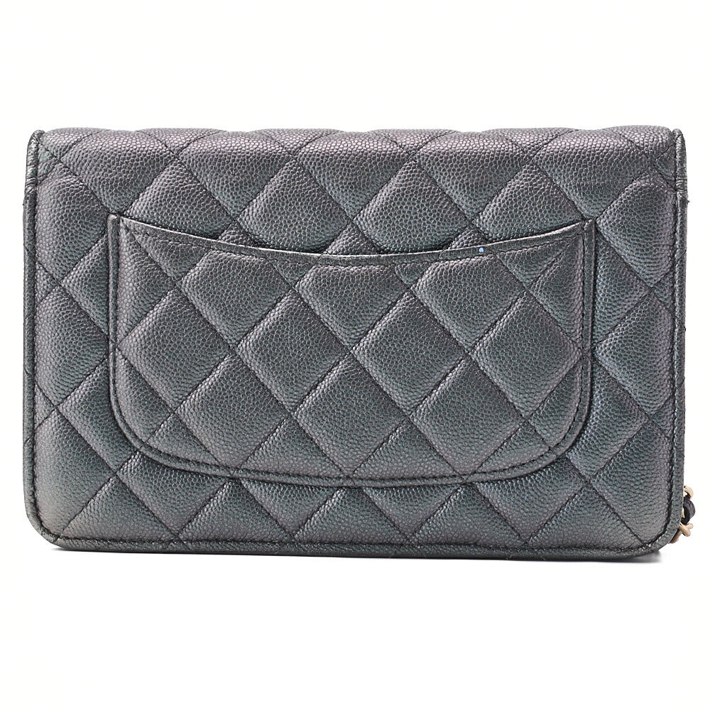 CHANEL Chain Wallet Matelasse Caviar Leather Sparkle Black Gold-Tone Hardware Pre-Owned - Vintage La Charme