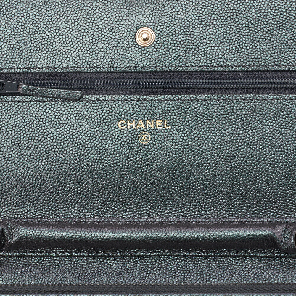 CHANEL Chain Wallet Matelasse Caviar Leather Sparkle Black Gold-Tone Hardware Pre-Owned - Vintage La Charme