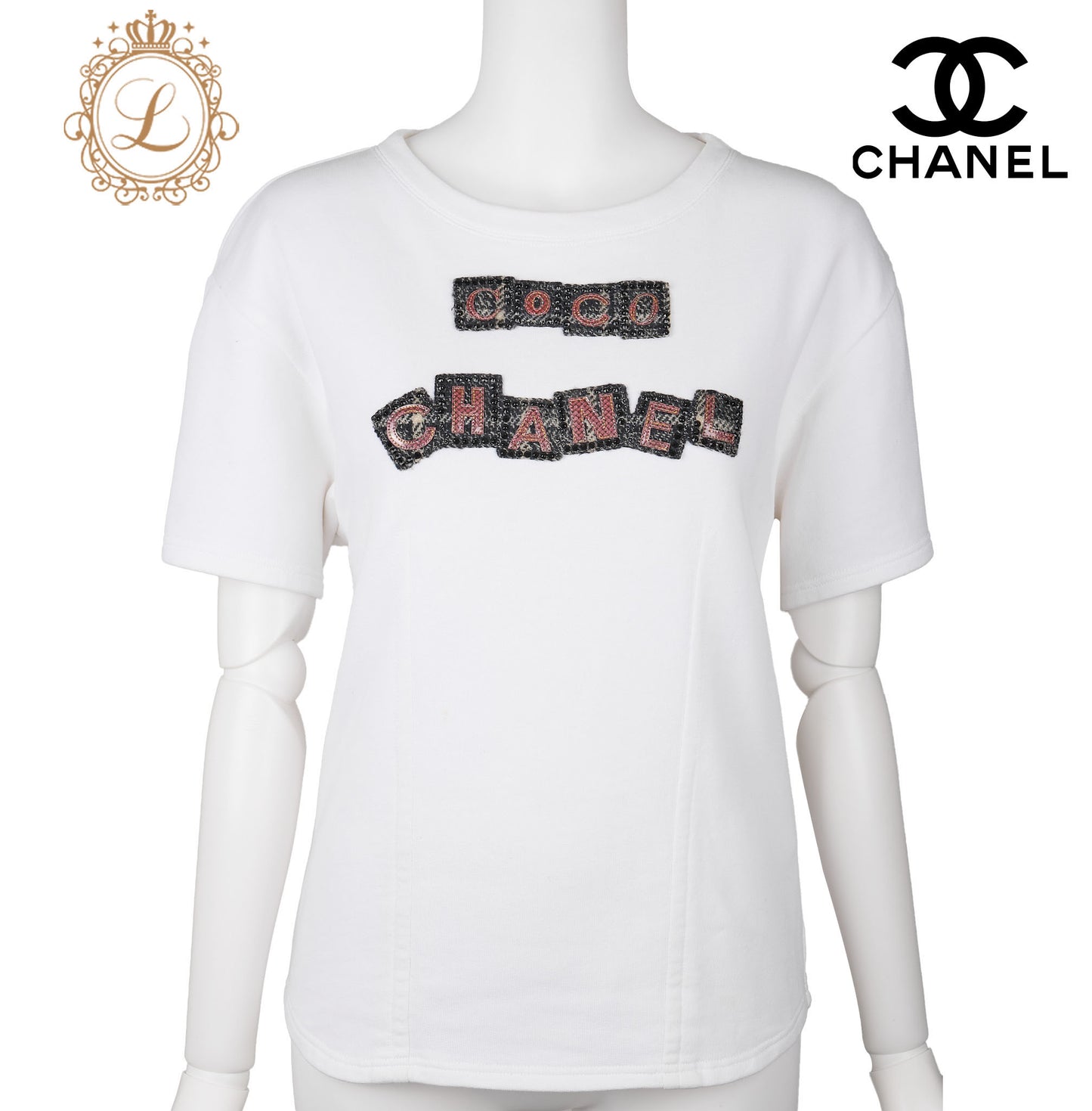CHANEL T-Shirt, Short Sleeve, Cut-and-Sew, Cotton, White, Pre-Owned - Vintage La Charme