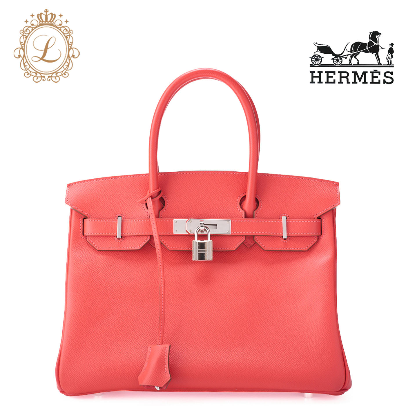 HERMES Birkin 30 Tote Bag Vaux Epson Rose Jaipur Silver-Tone Hardware Pre-Owned - Vintage La Charme