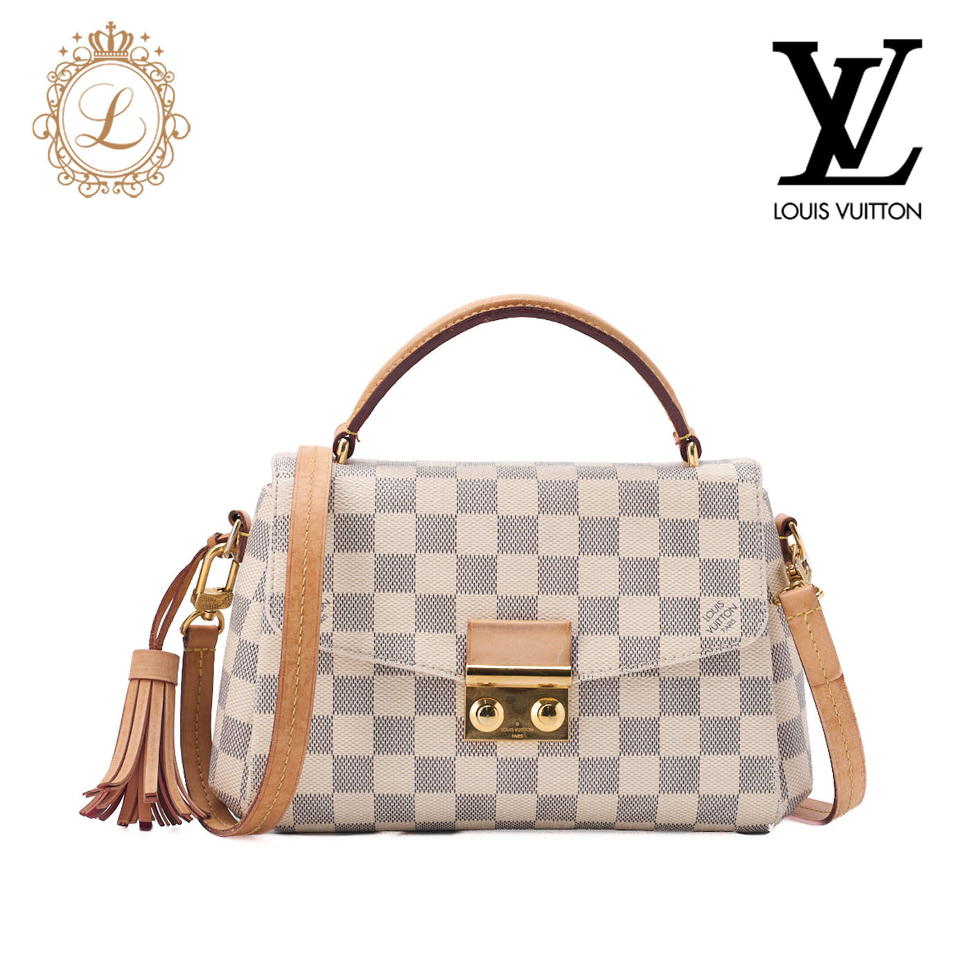 Louis Vuitton Shoulder Bag, Dami Azul, 2WAY, Canvas, White, Gold-Tone Hardware, Pre-Owned - Vintage La Charme