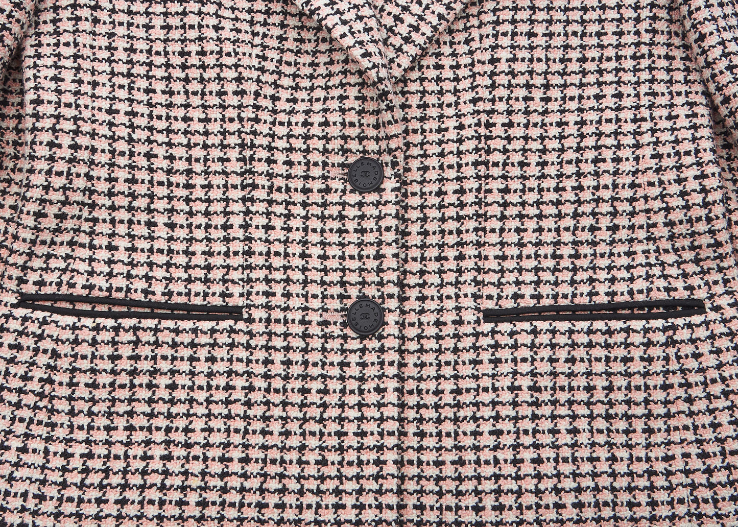 CHANEL Tweed Jacket, Coco Button Corsage, Cotton, Pink, Gold-Tone Hardware, Pre-Owned - Vintage La Charme