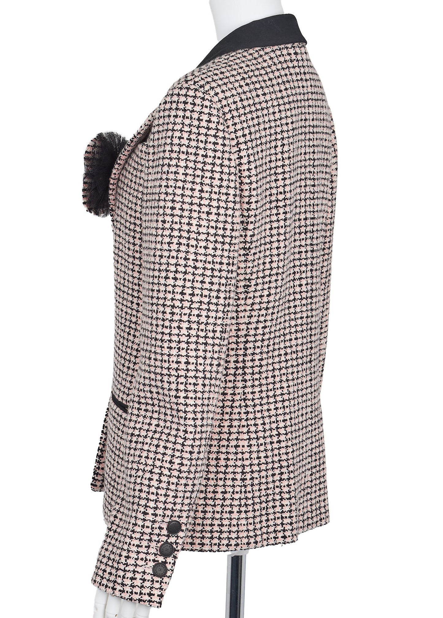 CHANEL Tweed Jacket, Coco Button Corsage, Cotton, Pink, Gold-Tone Hardware, Pre-Owned - Vintage La Charme