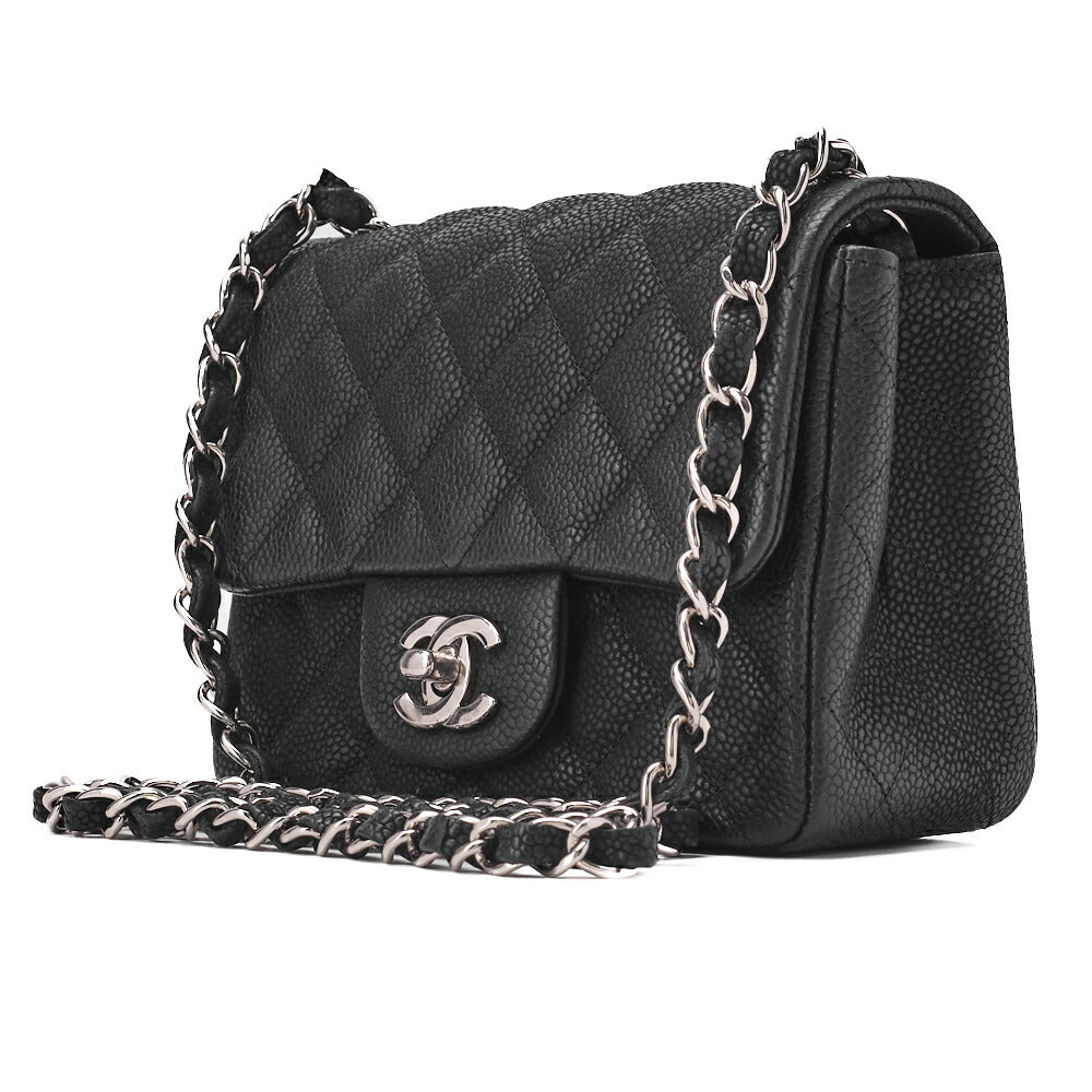 CHANEL Shoulder Bag Mini Matelasse Caviar Skin Black Silver-Tone Hardware Pre-Owned - Vintage La Charme