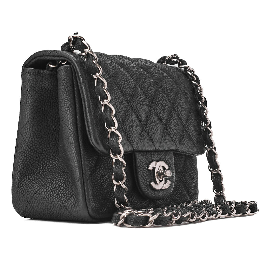 CHANEL Shoulder Bag Mini Matelasse Caviar Skin Black Silver-Tone Hardware Pre-Owned - Vintage La Charme