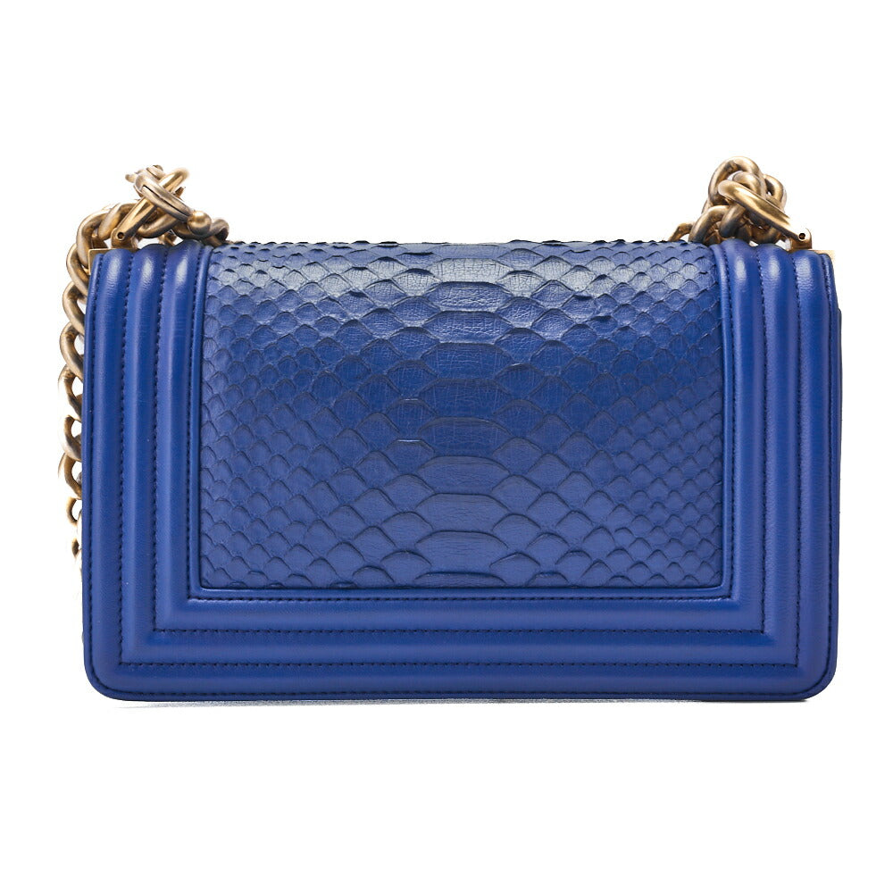 CHANEL Boy Chanel Matelasse Chain Shoulder Bag Lambskin Python Blue Gold-Tone Hardware Pre-Owned - Vintage La Charme