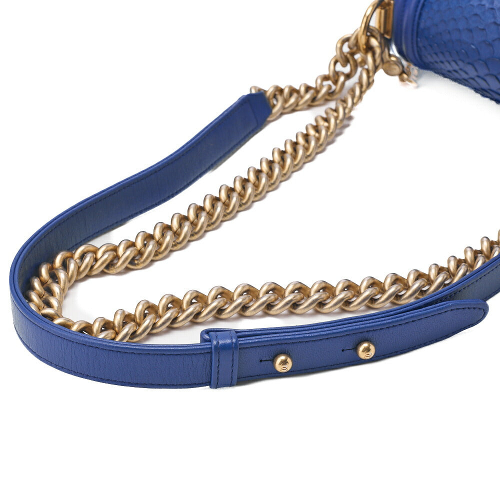 CHANEL Boy Chanel Matelasse Chain Shoulder Bag Lambskin Python Blue Gold-Tone Hardware Pre-Owned - Vintage La Charme