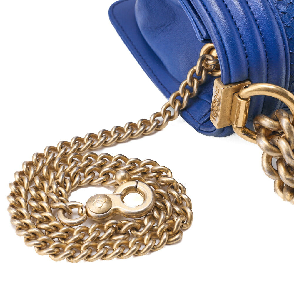 CHANEL Boy Chanel Matelasse Chain Shoulder Bag Lambskin Python Blue Gold-Tone Hardware Pre-Owned - Vintage La Charme