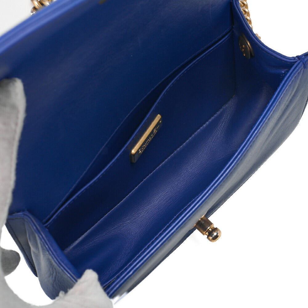 CHANEL Boy Chanel Matelasse Chain Shoulder Bag Lambskin Python Blue Gold-Tone Hardware Pre-Owned - Vintage La Charme