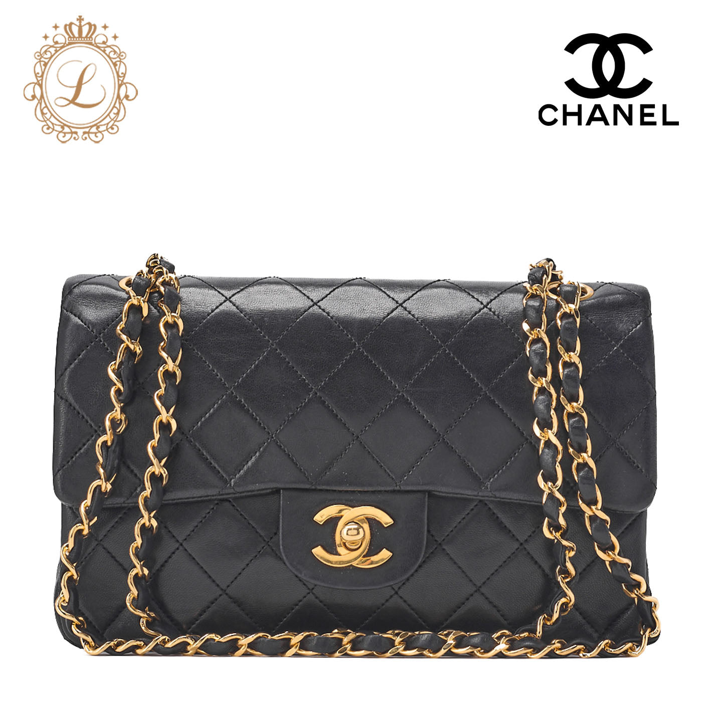 CHANEL Shoulder Bag Matelasse Double Flap Lambskin Black Gold-Tone Hardware Pre-Owned - Vintage La Charme