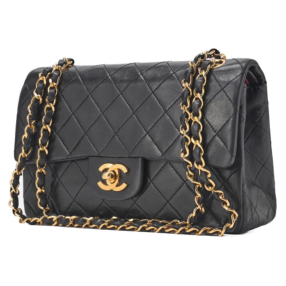 CHANEL Shoulder Bag Matelasse Double Flap Lambskin Black Gold-Tone Hardware Pre-Owned - Vintage La Charme