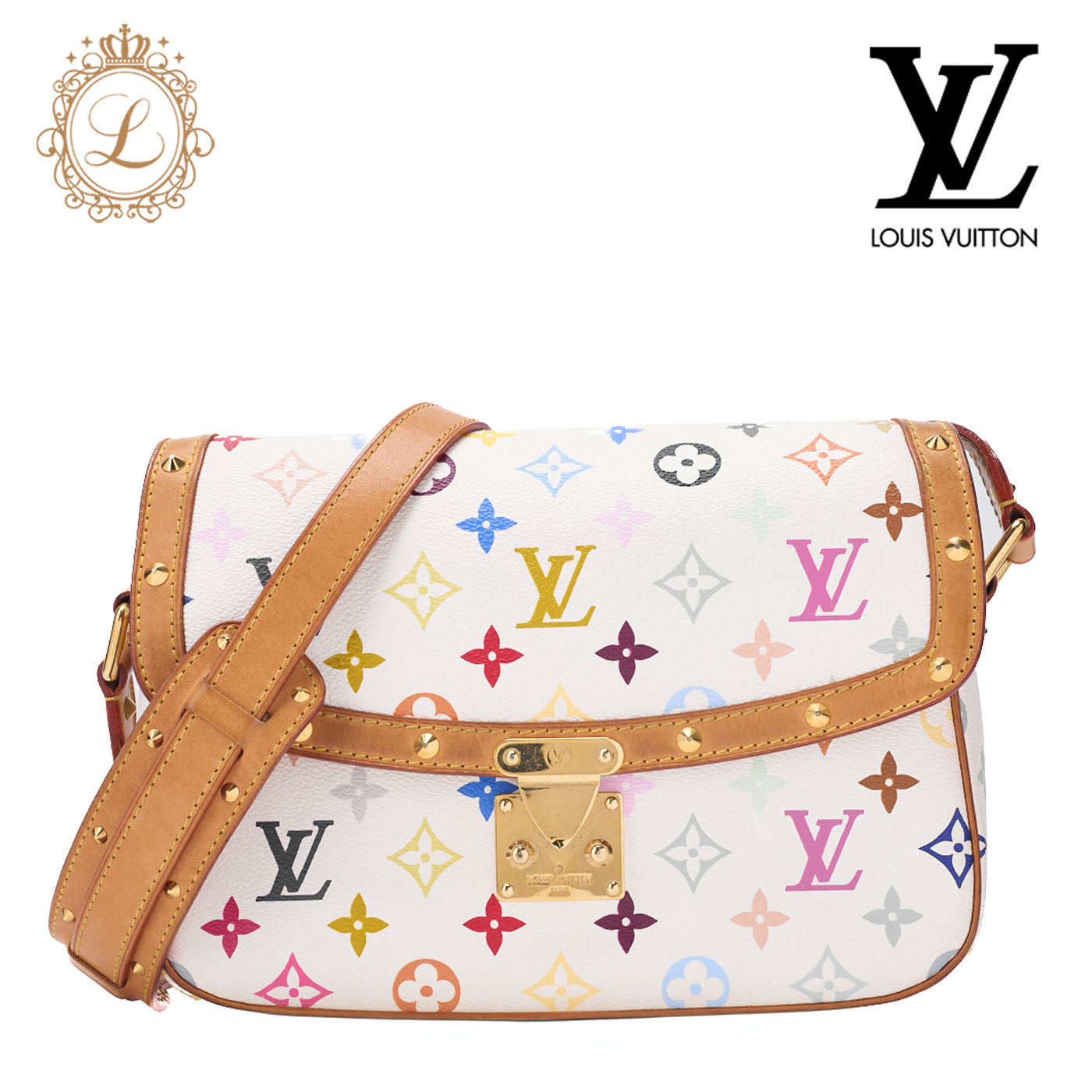Louis Vuitton Shoulder Bag, Monogram Multicolor, Canvas, White, Gold-Tone Hardware, Pre-Owned - Vintage La Charme