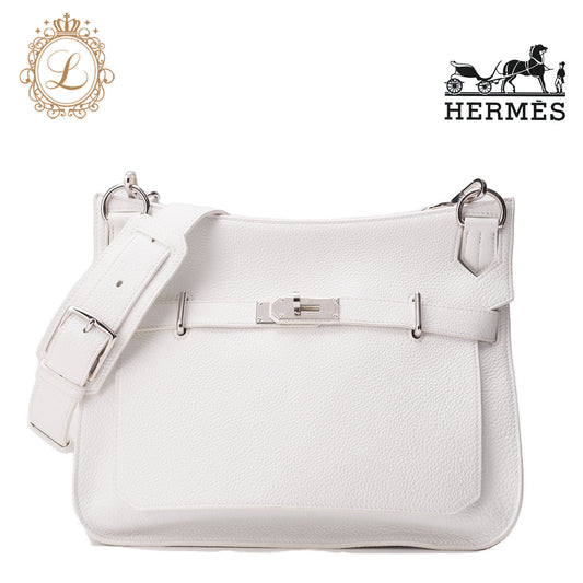 HERMES Gypsiere 34 Shoulder Bag, Tryon Clemence, White, Silver-Tone Hardware, Pre-Owned - Vintage La Charme