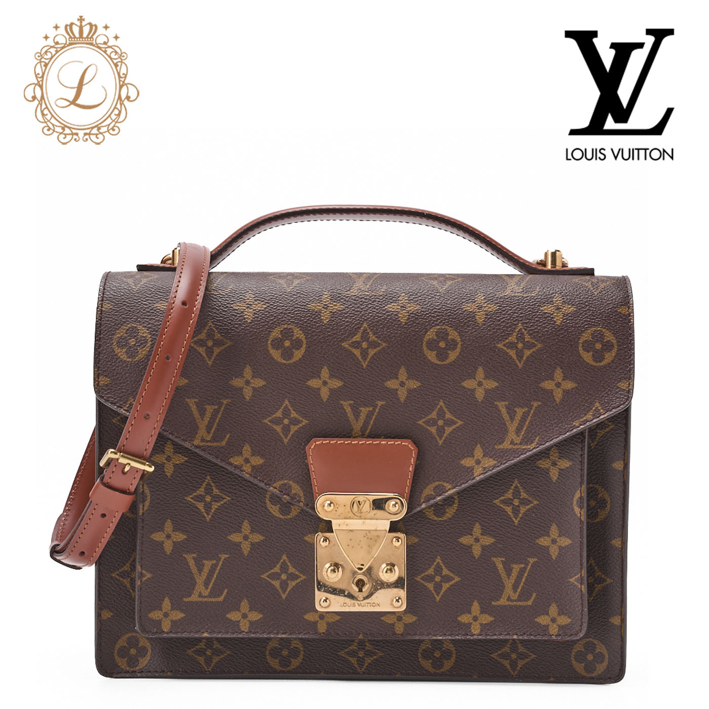 Louis Vuitton Shoulder Bag, Monceau, Monogram, Canvas, Brown, Gold-Tone Hardware, Pre-Owned - Vintage La Charme