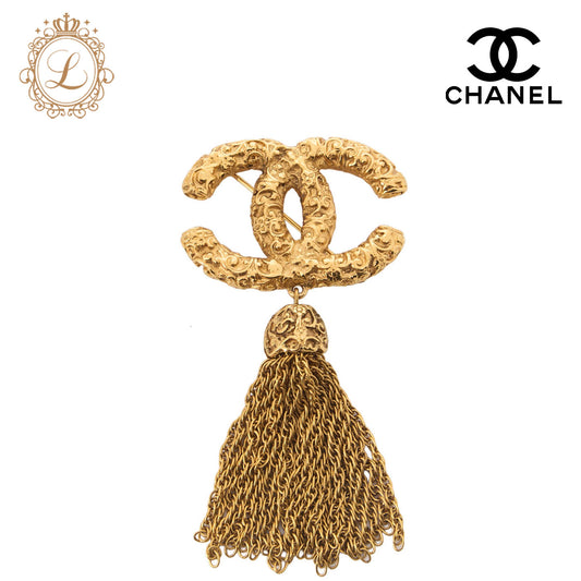 Chanel Brooch Coco Mark Aragus Pattern Fringe Gold-Plated Gold-Tone Hardware Pre-Owned - Vintage La Charme