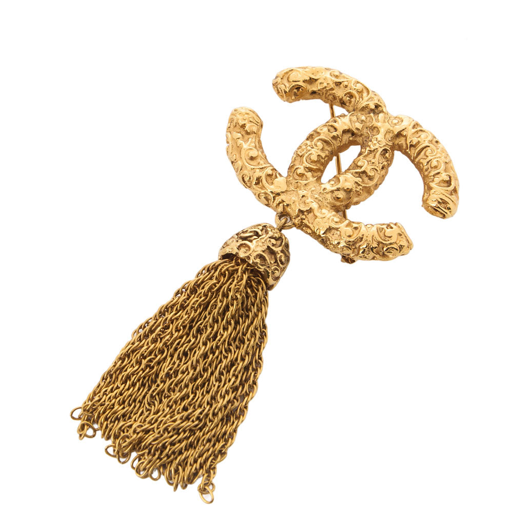 Chanel Brooch Coco Mark Aragus Pattern Fringe Gold-Plated Gold-Tone Hardware Pre-Owned - Vintage La Charme