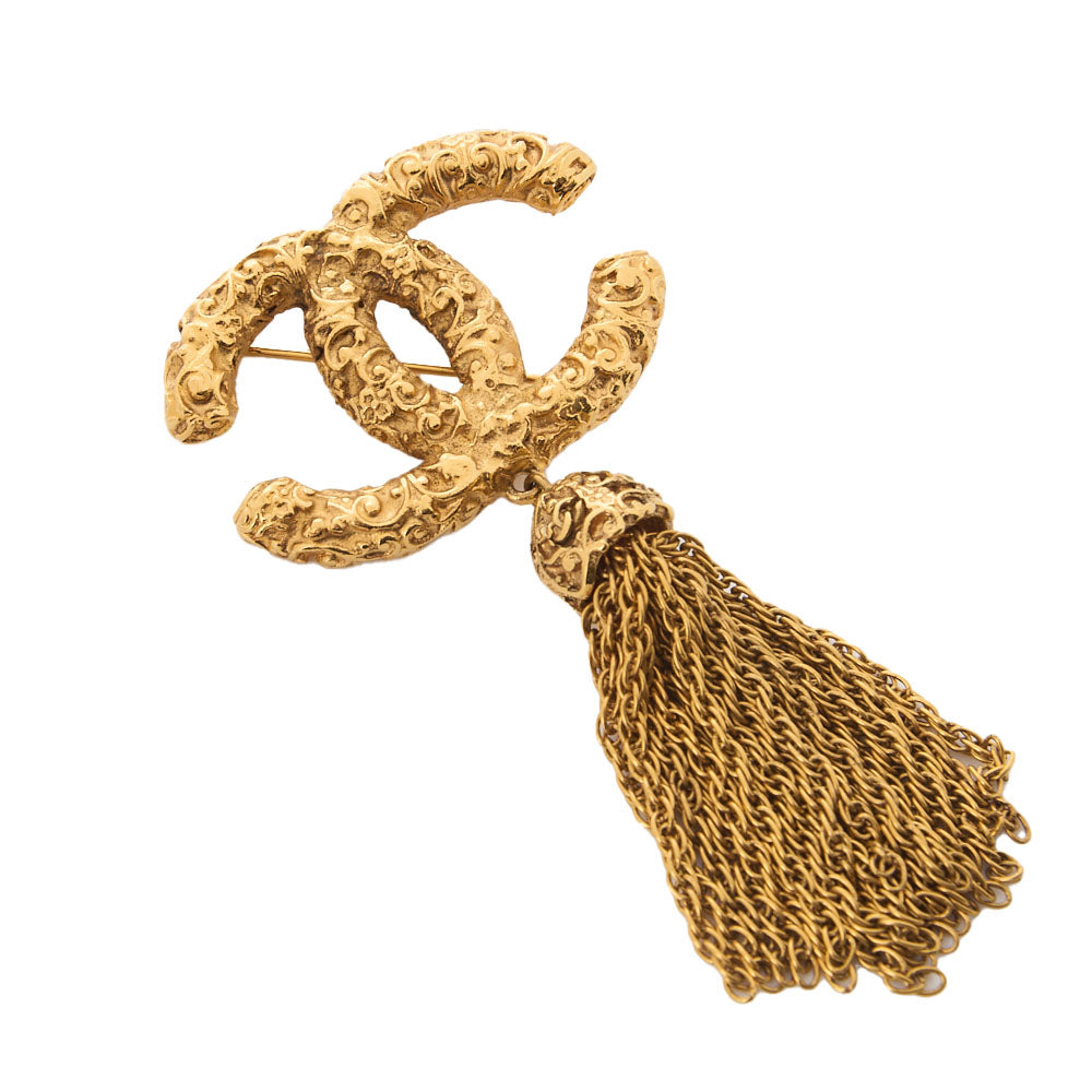 Chanel Brooch Coco Mark Aragus Pattern Fringe Gold-Plated Gold-Tone Hardware Pre-Owned - Vintage La Charme