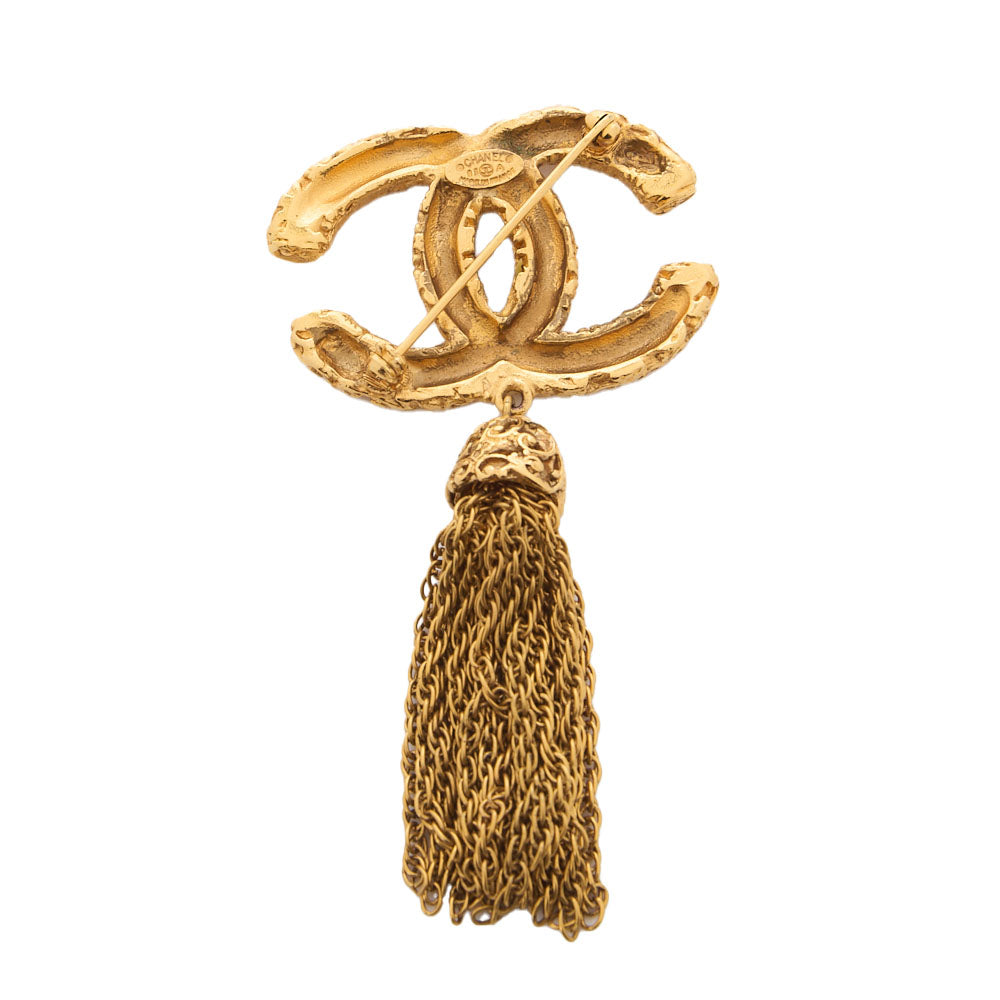 Chanel Brooch Coco Mark Aragus Pattern Fringe Gold-Plated Gold-Tone Hardware Pre-Owned - Vintage La Charme