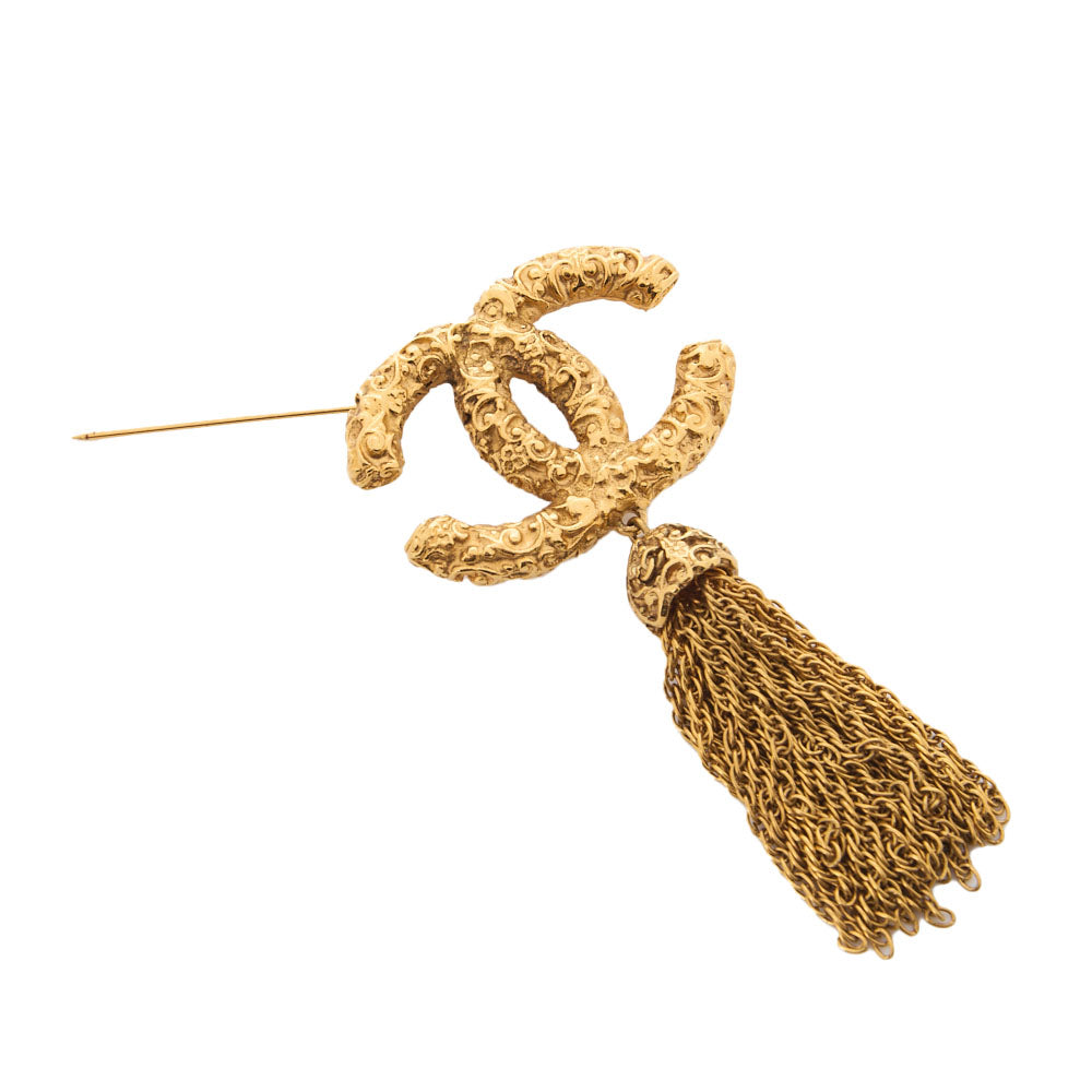 Chanel Brooch Coco Mark Aragus Pattern Fringe Gold-Plated Gold-Tone Hardware Pre-Owned - Vintage La Charme