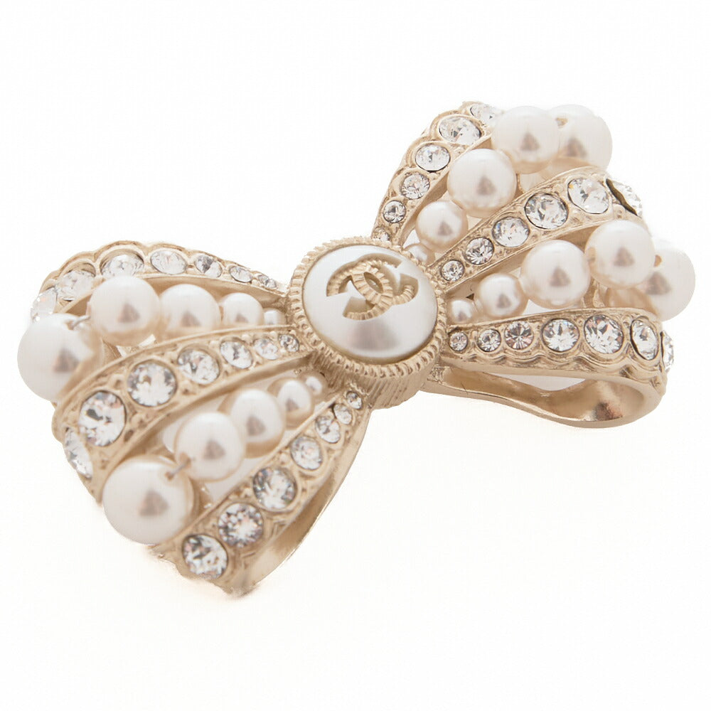CHANEL Brooch Ribbon Coco Mark Pearl Rhinestone Gold-Plated Gold-Tone Hardware Pre-Owned - Vintage La Charme