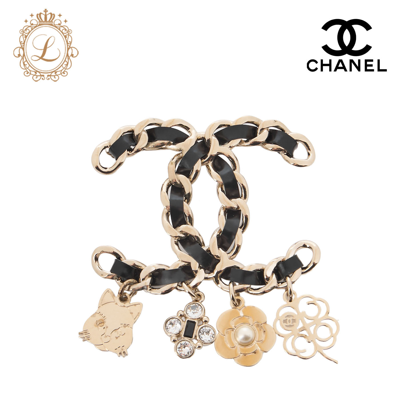 CHANEL Brooch, Coco Mark Leather Charm, Gold-Plated, Gold, Gold-Tone Hardware, Pre-Owned - Vintage La Charme
