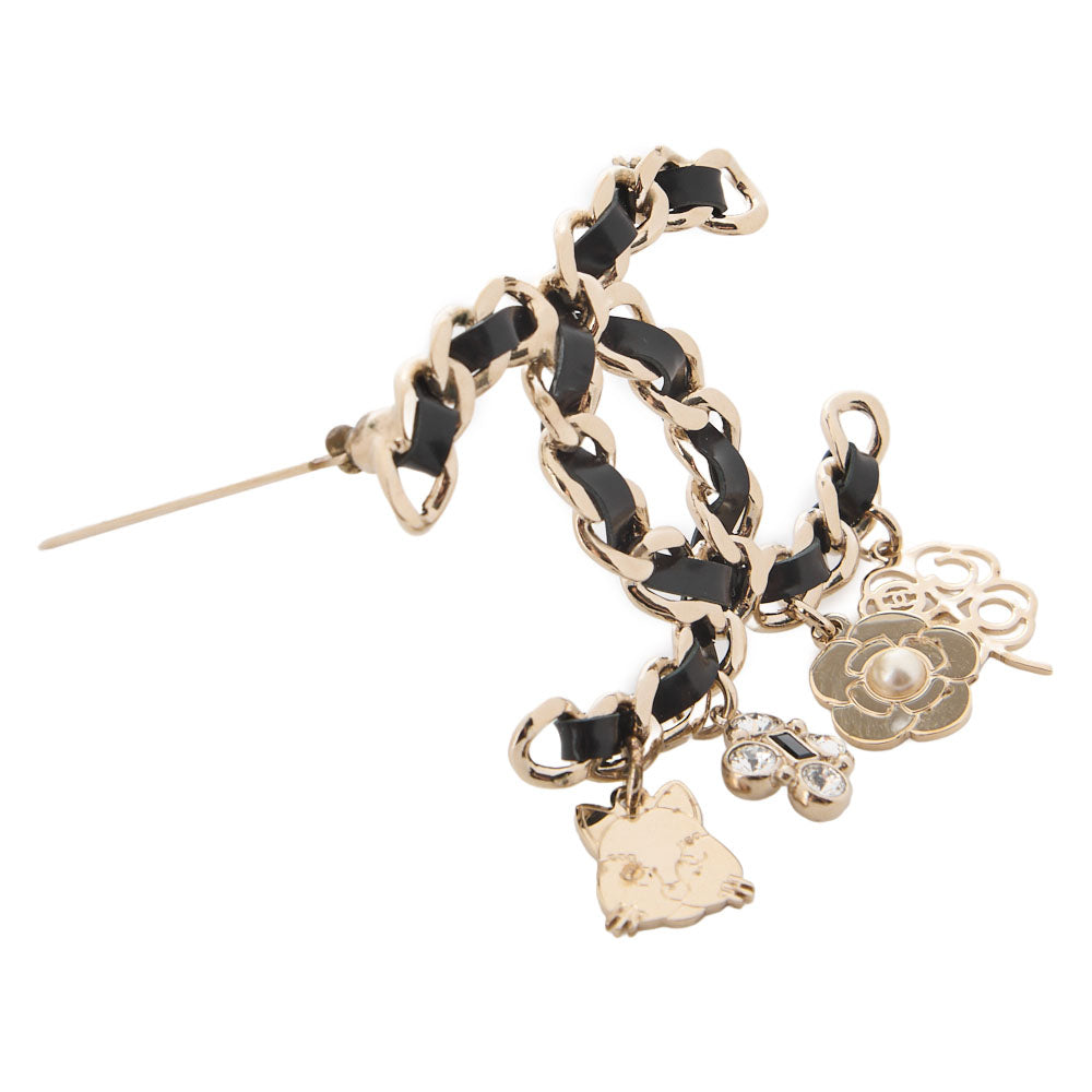 CHANEL Brooch, Coco Mark Leather Charm, Gold-Plated, Gold, Gold-Tone Hardware, Pre-Owned - Vintage La Charme