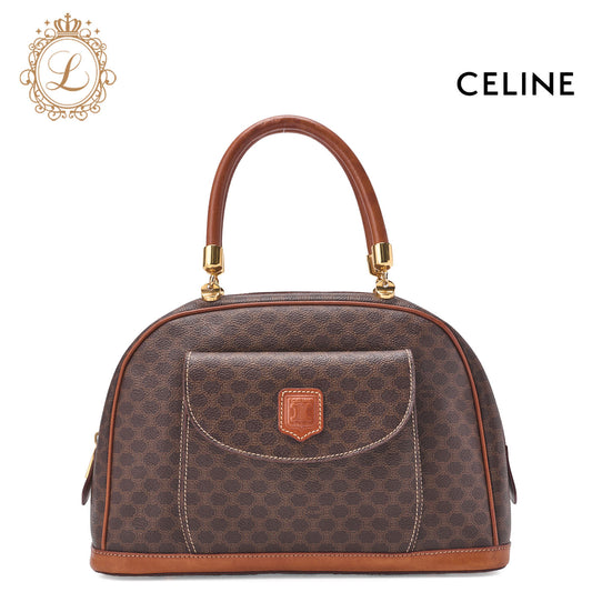 CELINE Handbag Boston Tote Bag Macadam PVC Leather Brown Gold-Tone Hardware Pre-Owned - Vintage La Charme