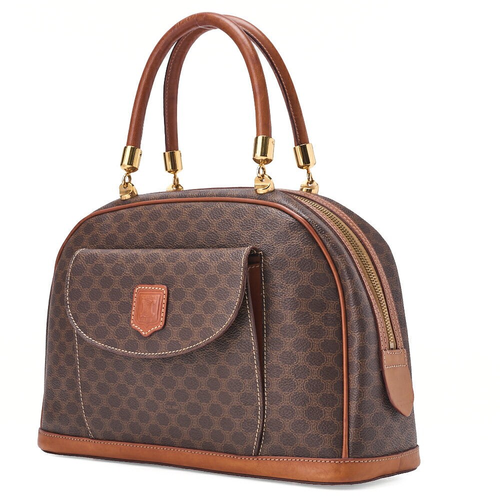 CELINE Handbag Boston Tote Bag Macadam PVC Leather Brown Gold-Tone Hardware Pre-Owned - Vintage La Charme