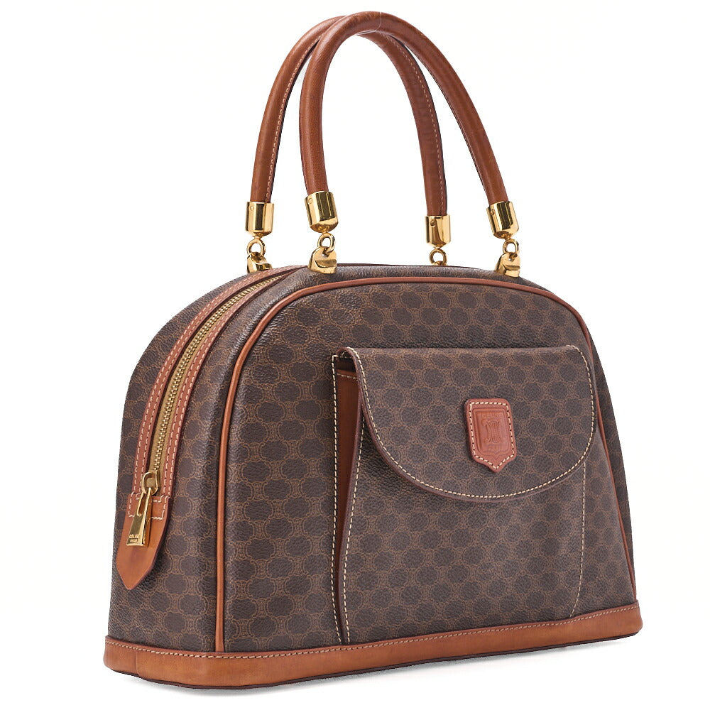 CELINE Handbag Boston Tote Bag Macadam PVC Leather Brown Gold-Tone Hardware Pre-Owned - Vintage La Charme