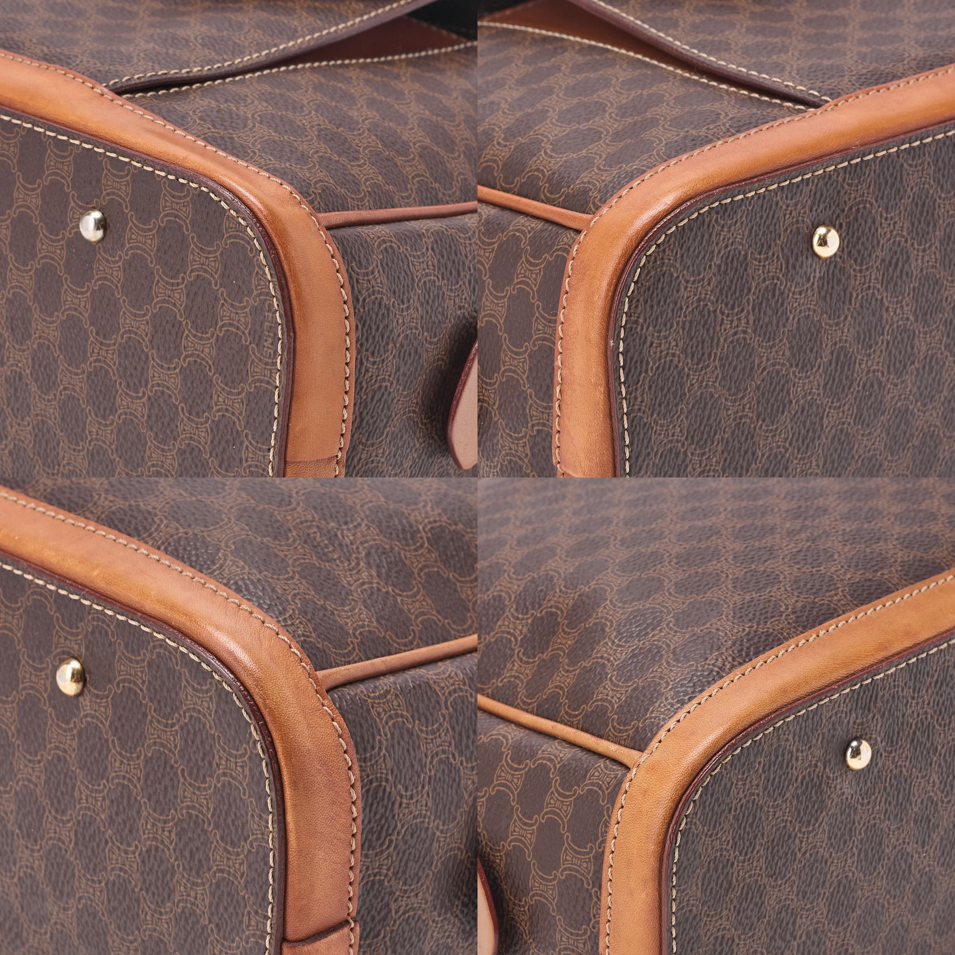 CELINE Handbag Boston Tote Bag Macadam PVC Leather Brown Gold-Tone Hardware Pre-Owned - Vintage La Charme