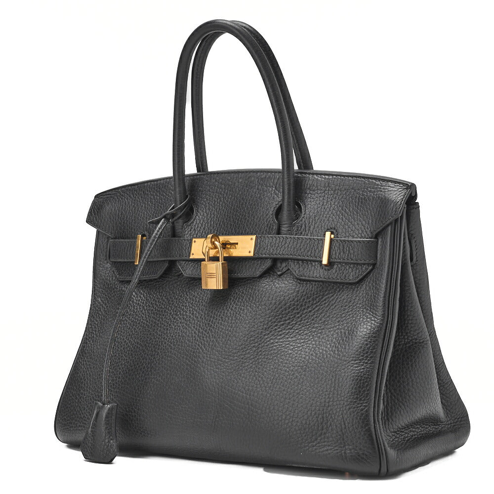 HERMES Birkin 30 Handbag Tryon Clemence Black Gold-Tone Hardware Pre-Owned - Vintage La Charme