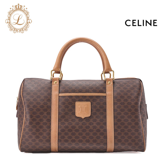CELINE Handbag Boston Tote Bag Macadam PVC Leather Brown Gold-Tone Hardware Pre-Owned - Vintage La Charme