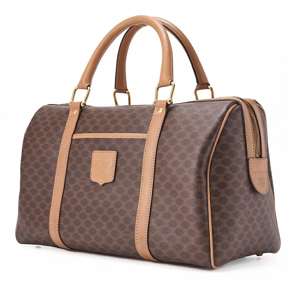 CELINE Handbag Boston Tote Bag Macadam PVC Leather Brown Gold-Tone Hardware Pre-Owned - Vintage La Charme