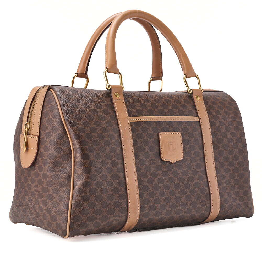 CELINE Handbag Boston Tote Bag Macadam PVC Leather Brown Gold-Tone Hardware Pre-Owned - Vintage La Charme