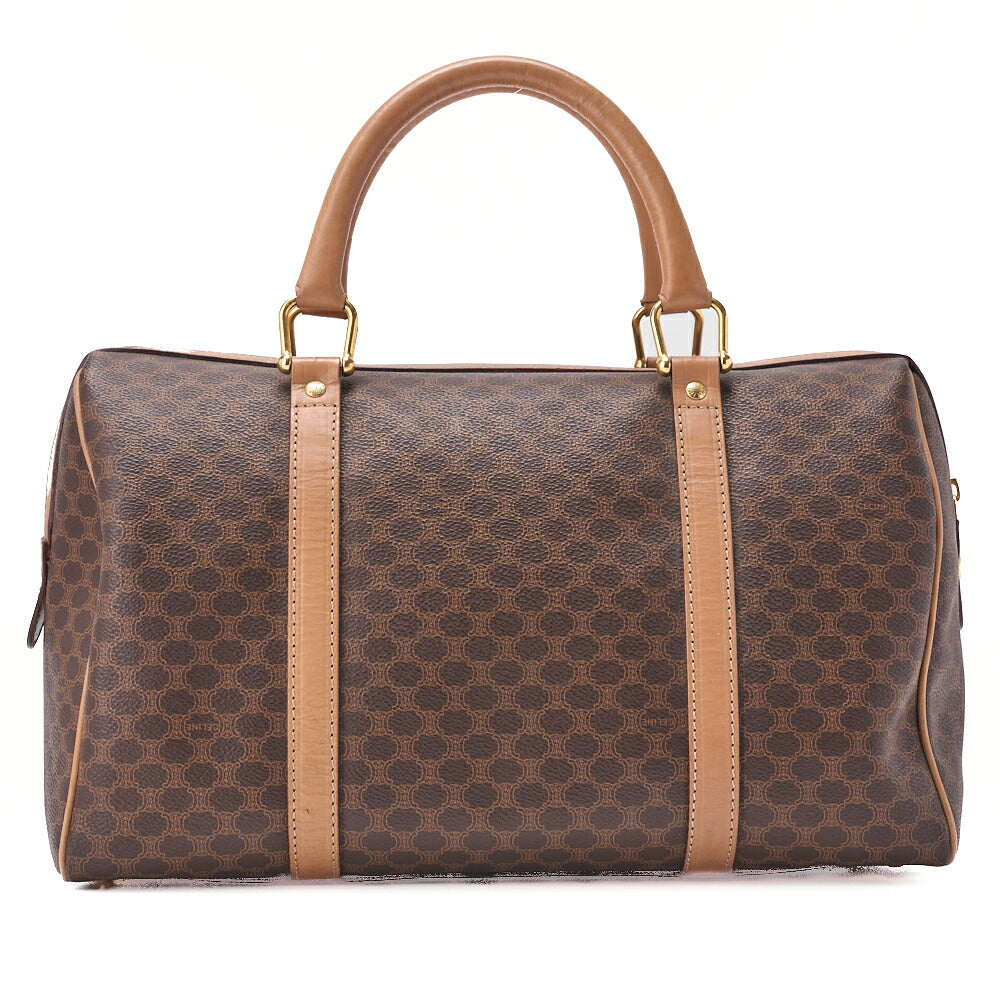 CELINE Handbag Boston Tote Bag Macadam PVC Leather Brown Gold-Tone Hardware Pre-Owned - Vintage La Charme