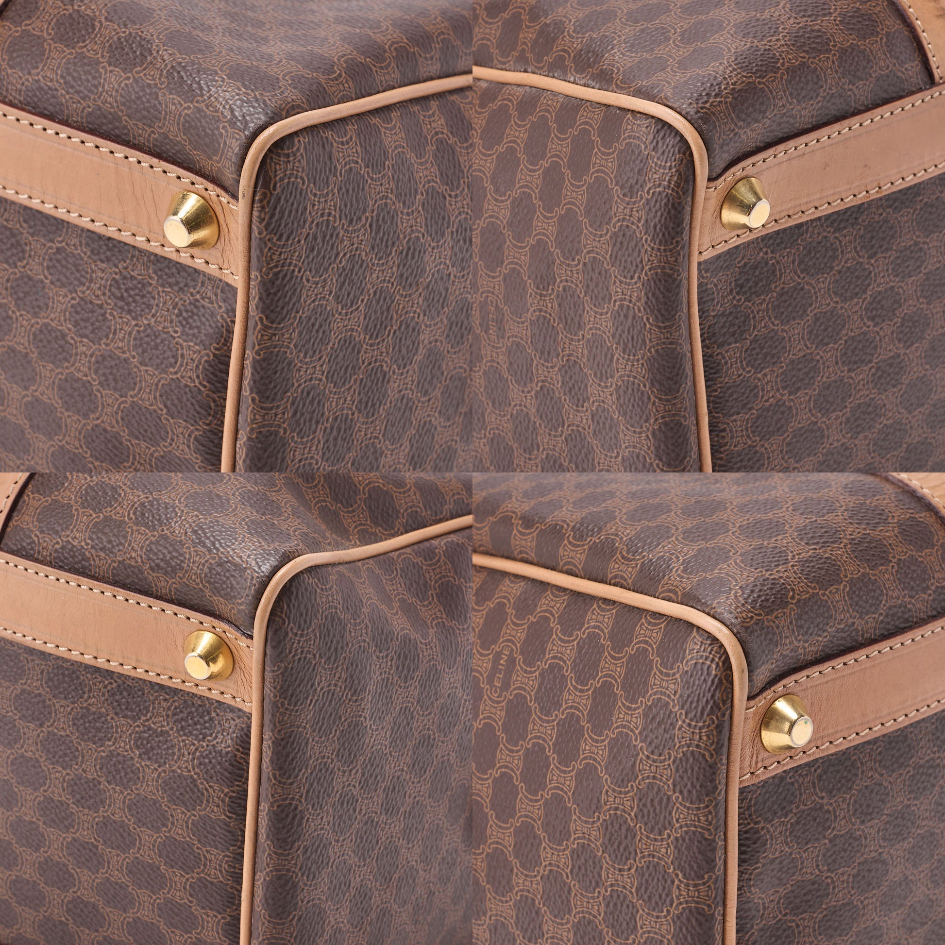 CELINE Handbag Boston Tote Bag Macadam PVC Leather Brown Gold-Tone Hardware Pre-Owned - Vintage La Charme