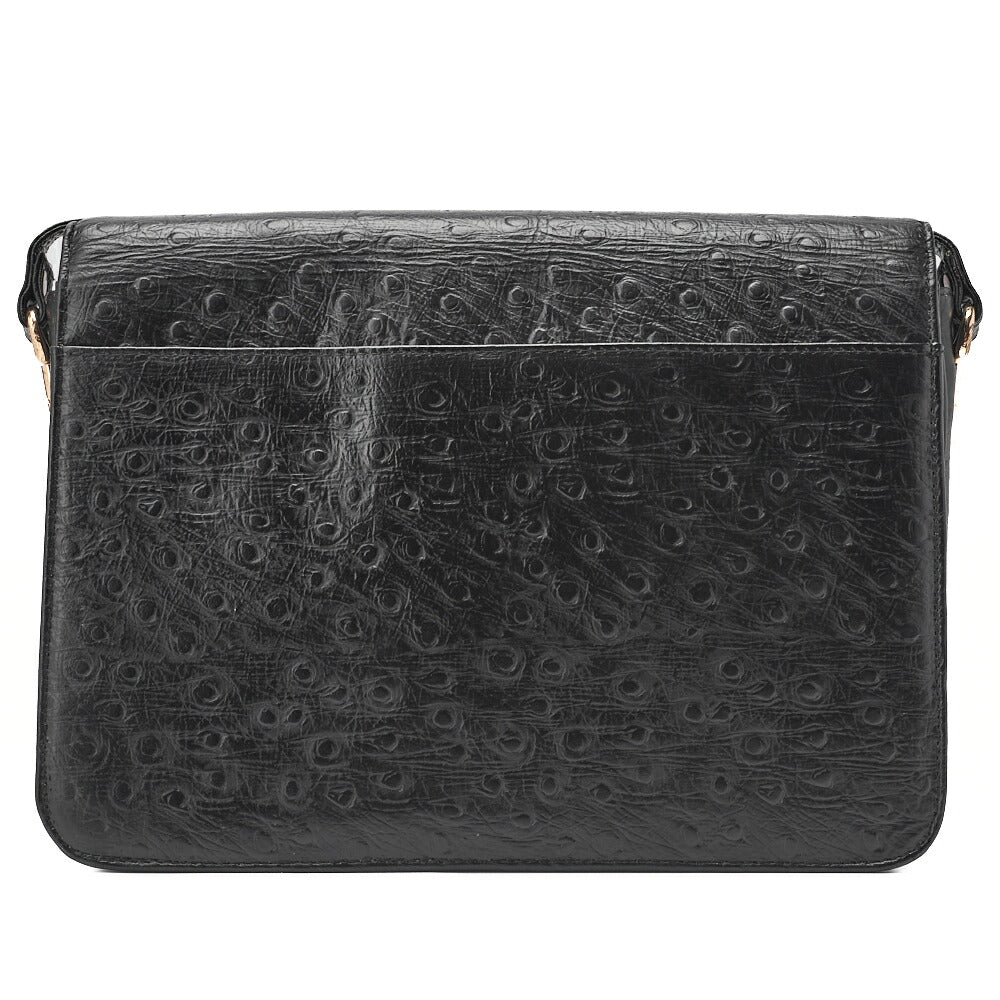 CELINE Shoulder Bag Boston Bag Carriage Leather Ostrich Black Gold-Tone Hardware Pre-Owned - Vintage La Charme