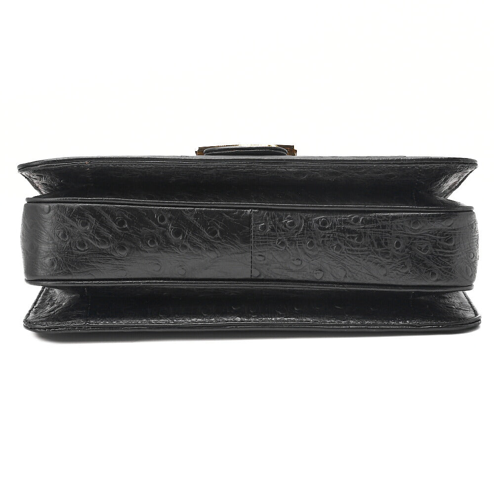 CELINE Shoulder Bag Boston Bag Carriage Leather Ostrich Black Gold-Tone Hardware Pre-Owned - Vintage La Charme