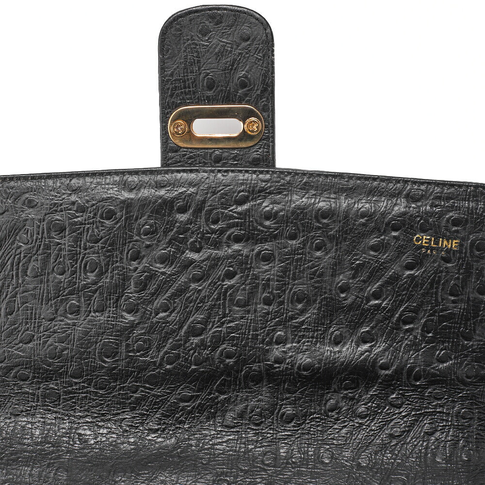 CELINE Shoulder Bag Boston Bag Carriage Leather Ostrich Black Gold-Tone Hardware Pre-Owned - Vintage La Charme