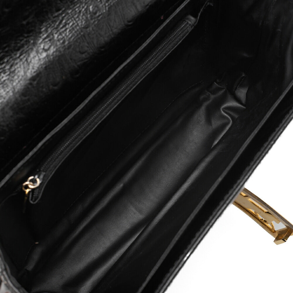 CELINE Shoulder Bag Boston Bag Carriage Leather Ostrich Black Gold-Tone Hardware Pre-Owned - Vintage La Charme