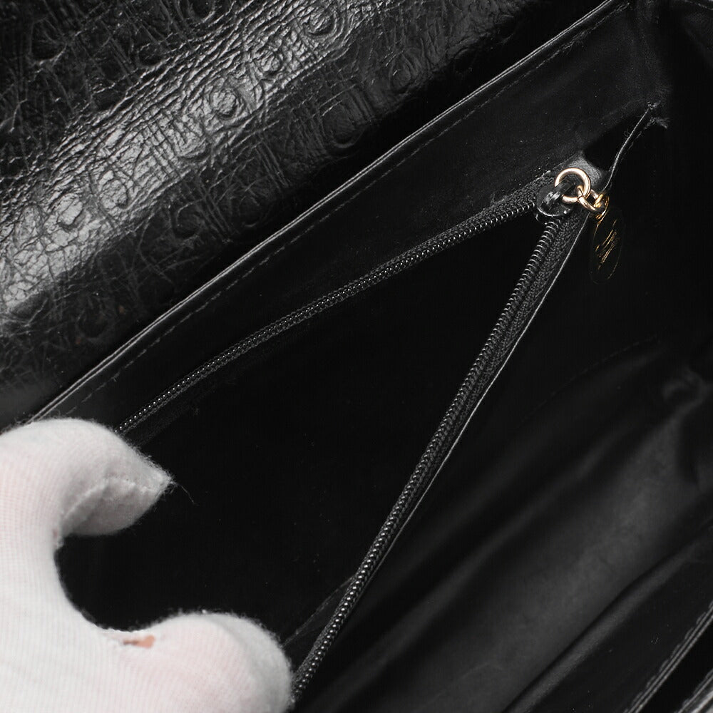 CELINE Shoulder Bag Boston Bag Carriage Leather Ostrich Black Gold-Tone Hardware Pre-Owned - Vintage La Charme