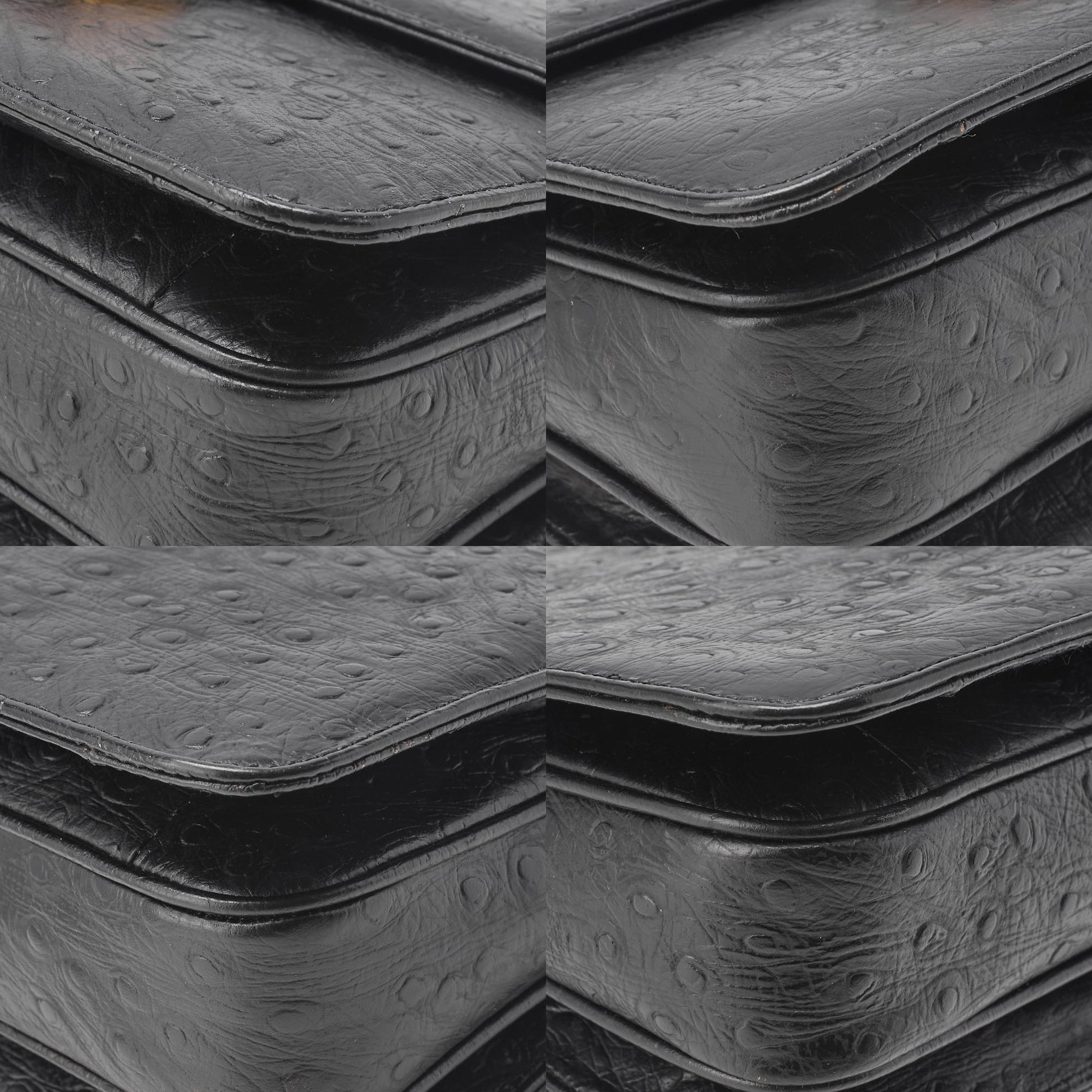 CELINE Shoulder Bag Boston Bag Carriage Leather Ostrich Black Gold-Tone Hardware Pre-Owned - Vintage La Charme