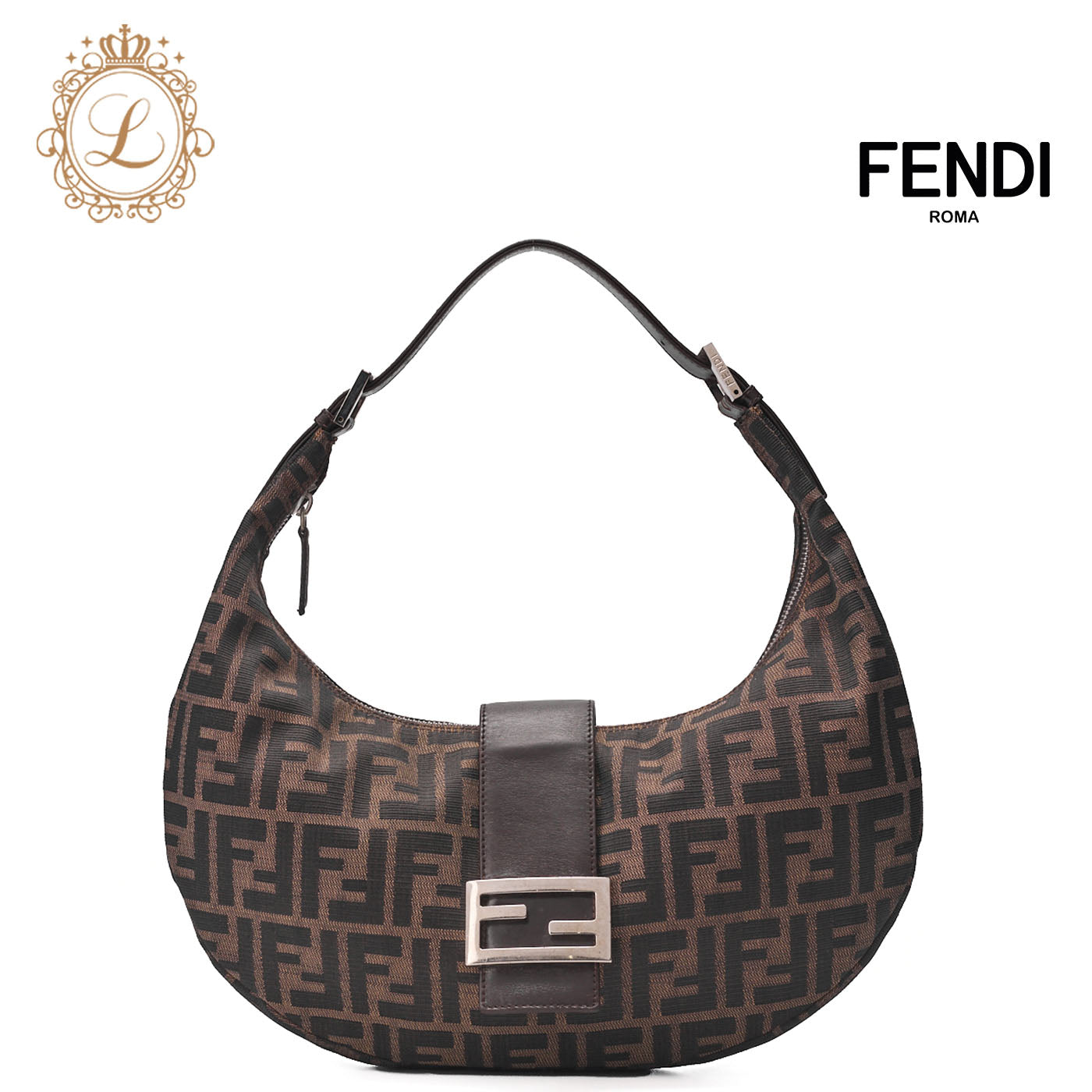 Fendi Shoulder Bag Zucca Canvas Leather Brown Silver-Tone Hardware Pre-Owned - Vintage La Charme
